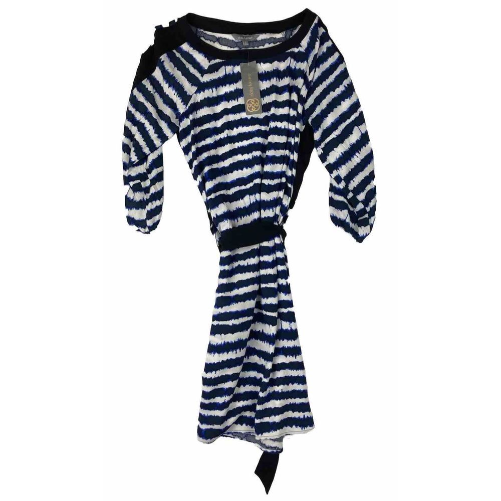 Daisy Fuentes Challis Shift Dress Blue‎ & Black Stripe Tie Dye Size M